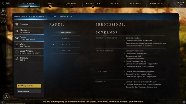 New World Guide - Companies Governor Rank